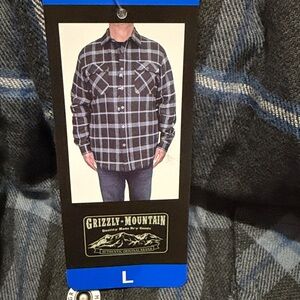 Grizzly Mountain Sherpa Lining Plaid Flannel Shirt Jacket Side Pockets  Blue NWT